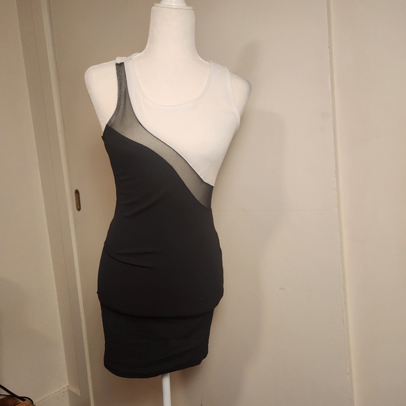 Y2k Black White Mesh Cutout Bodycon Mini Cocktail Hoco Party Dress Medium M EUC - Picture 1 of 8